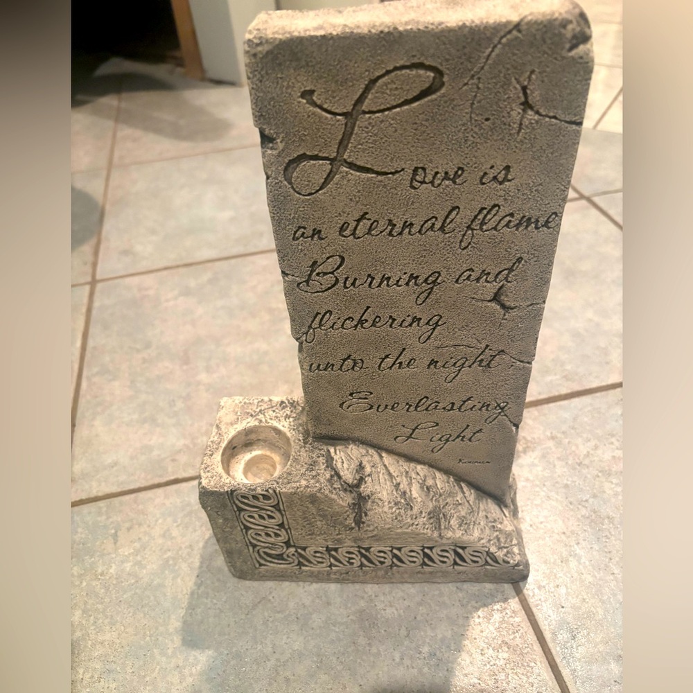 Gothic Tombstone or engraved stone decor with candle holder